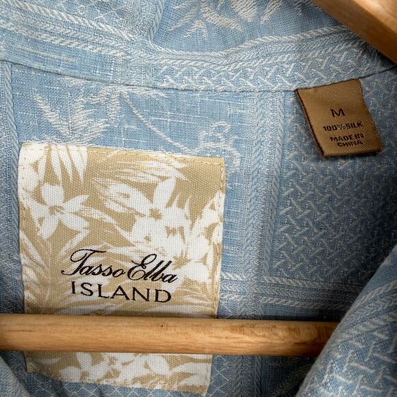 Tasso Elba Shirt Men’s Silk Palm & Floral Print Tropical Vacation Resortwear Med - Picture 3 of 8
